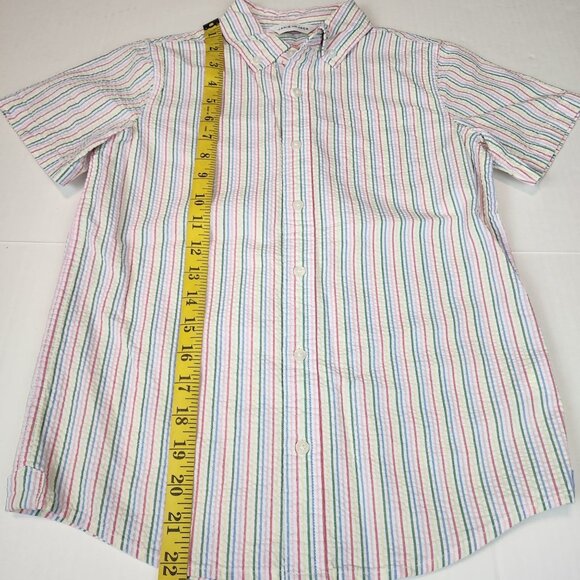 Janie and Jack boy 10 short sleeve cotton shirt button up rainbow stripe pocket - Picture 6 of 8